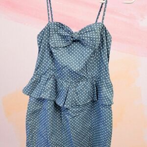 Blue Polka Dot Dress with Bow